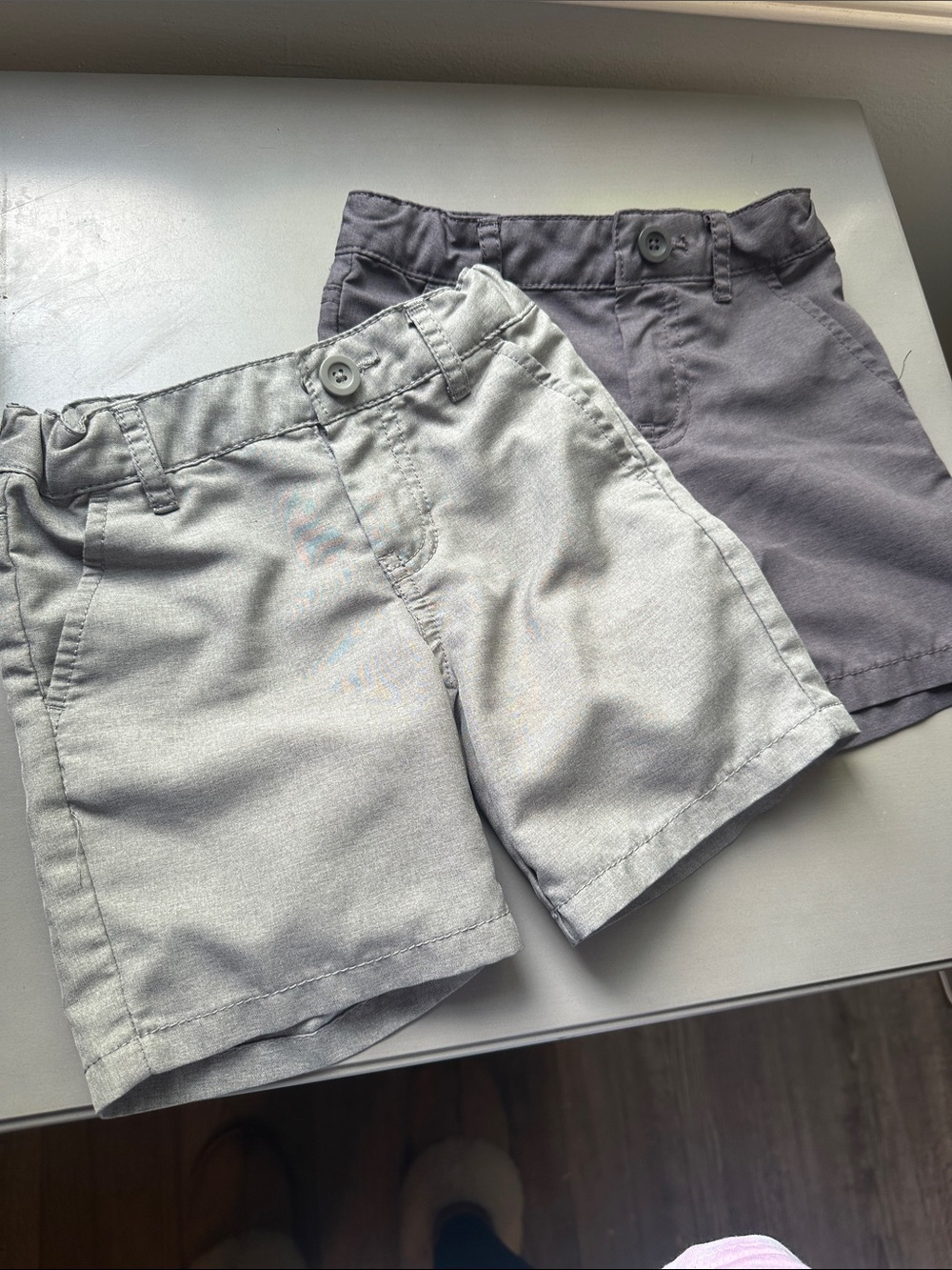 Pair of Cat & Jack Shorts in Light Gray and Charcoal.  Boys size 4T